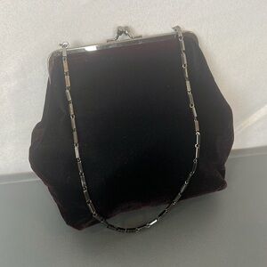 Mondani Black Purple Velvet Kiss Lock Evening Retro Art Deco Vintage Clutch Purs